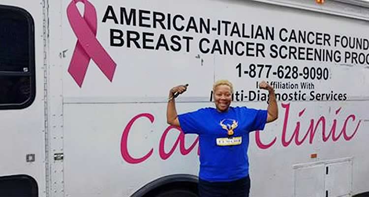 Larinda Hooks at the American-Italian Cancer Foundation breast Cancer screening truck