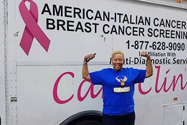 Larinda Hooks at the American-Italian Cancer Foundation breast Cancer screening truck