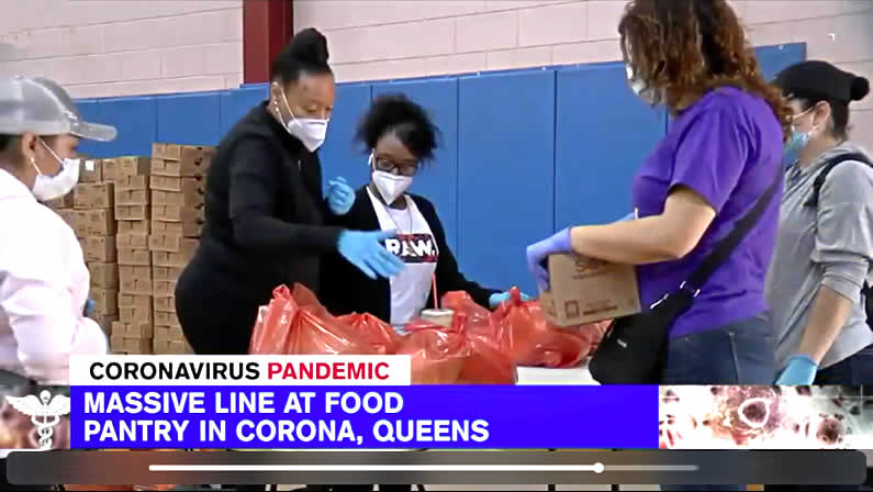 WABC-TV Coronavirus food pantry story at Elmcor in Queens